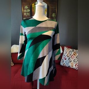 Alfani color block tunic Green, Grey White and Black